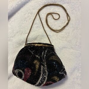 Unique, Vintage Bechamel Black and Gold Beaded Evening Bag